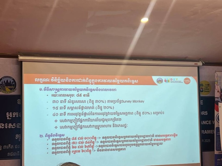 សកម្មភាពបណ្តុះបណ្តាល និងការវាយតម្លៃសមត្ថភាពសិក្ខាកាម ក្នុងវគ្គបណ្តុះបណ្តាលអ្នកវាយតម្លៃបង្គោលលើសេវាកម្មសណ្ឋាគារ ស្របតាមគុណវុឌ្ឍិជាតិ